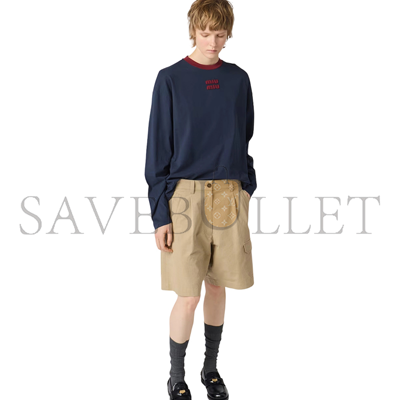 MIU MIU LONG-SLEEVED COTTON JERSEY T-SHIRT MJLA31